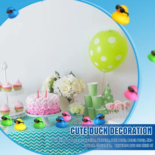 Miniatura 5 de Chivao 48 piezas de mini patos de goma con gafas de sol a granel de regalo de pato pequeño juguete para vacaciones crucero fiesta cumpleaños
