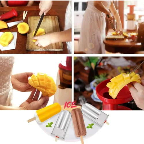 Miniatura 3 de 10 moldes de acero inoxidable para paletas y moldes de paletas de helado con 10 máquinas cuadradas para hacer paletas de hielo + 100 palos de bambú