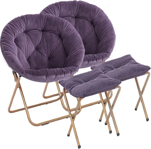 Miniatura 22 de Magshion Silla plegable para adultos con otomana, silla de lectura circular para dormitorio, sala de estar y dormitorio, asiento decorativo cómodo