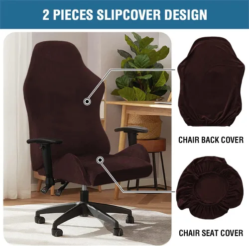 Miniatura 3 de H.VERSAILTEX Funda elástica para silla de videojuegos, para computadora, reclinable, con volantes, sin silla, 2 piezas, color marrón