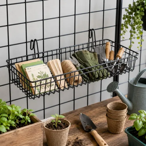 Miniatura 4 de ANZOME Paquete de 4 cestas de pared de rejilla y accesorios de rejilla – Contenedores de almacenamiento colgantes de malla de alambre de metal negro