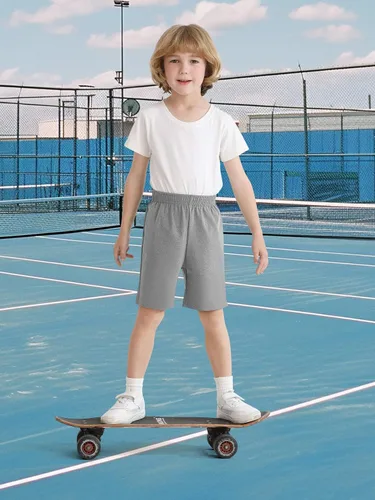 Miniatura 6 de Resinta Paquete de 4 pantalones cortos para niños pequeños, cintura elástica, pantalones cortos atléticos de baloncesto, fútbol, verano, sin