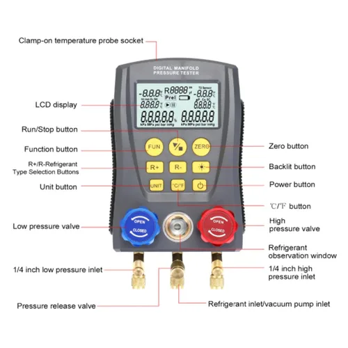 Miniatura 2 de Manómetro digital universal HVAC – Probador de presión y temperatura de vacío de alta precisión con agarre cómodo inteligente para sistemas de aire