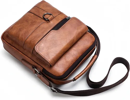 Miniatura 7 de Bolso cruzado pequeño, bolso de hombro para hombre, bolso de cuero vintage para oficina y negocios para hombres, bolso de mano con cremallera