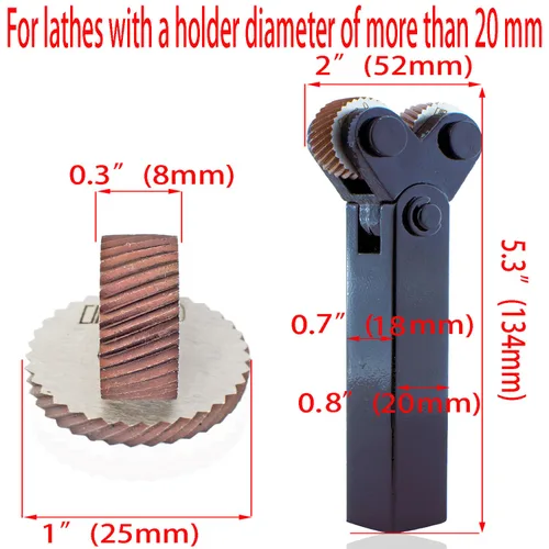 Miniatura 4 de Juego de 7 herramientas de torneado de rueda doble de alta resistencia con moleteado diagonal, rueda de moleteado diagonal con paso de 0.5/1.0/2.0 mm