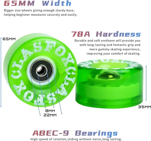 Miniatura 3 de 78A interior o al aire libre 2.559x1.378 in Quad ruedas de patines con rodamientos ABEC-9 8 PC Verde esmeralda