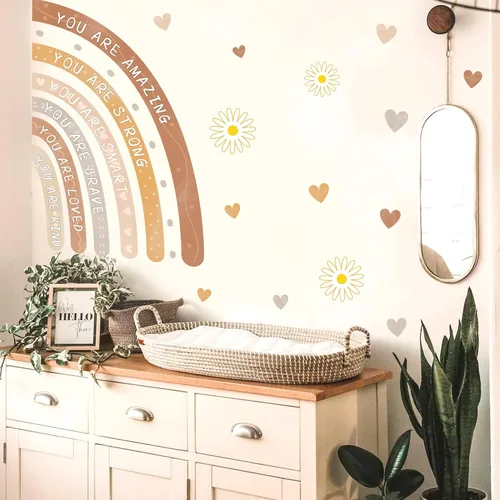 Miniatura 7 de Calcomanías de pared de acuarela arco iris, calcomanías de pared boho para habitación de bebé, calcomanías de pared motivacionales para decoración