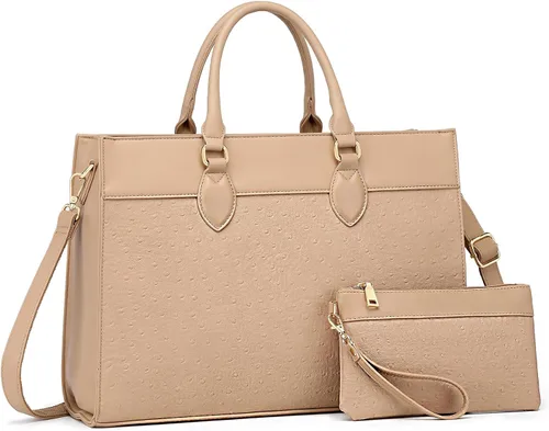 Miniatura 9 de BOLOSTA Bolsa para laptop para mujer, bolsa de trabajo de 15.6 pulgadas para mujer, bolsa grande de cuero impermeable para computadora con bolso