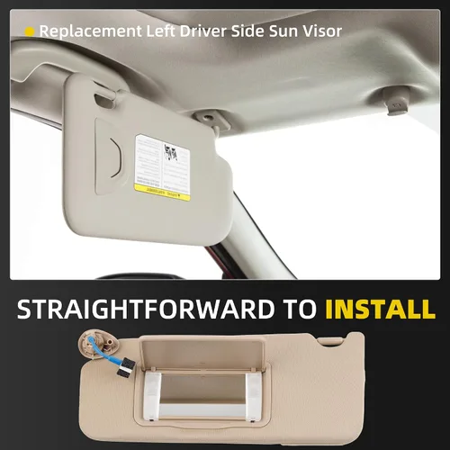 Miniatura 4 de Dasbecan Parasol para el lado izquierdo del conductor beige con luz compatible con Honda Accord 2008-2017, reemplaza # 83280-TA5-A51ZA