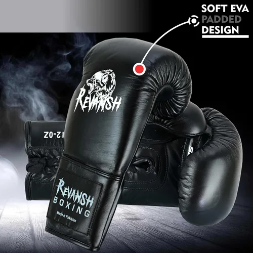 Miniatura 5 de Revansh Prolace - Guantes de boxeo de piel de vacuno, unisex, entrenamiento profesional y sparring, color blanco y negro, tamaños: 12 onzas, 14