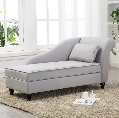 Miniatura 13 de Tumbona de almacenamiento para interiores, sillón tapizado de lino con almacenamiento para dormitorio, sala de estar, oficina, tela beige