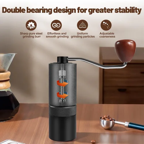 Miniatura 7 de Molinillo de café manual, caja de regalo, rebaba cónica desmontable de acero inoxidable, molinillo de granos de café de aluminio con 25 ajustes