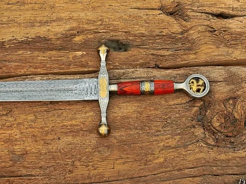 Miniatura 4 de Espada de ascalón de acero de Damasco Saint George Dragon Slayer con funda de cuero, espada de hoja de doble filo