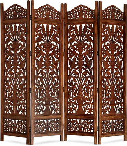 Miniatura 9 de Lightnpro 4 Panel Majestic Wooden Room Divider 64"(W) x 48"(H) Hand-Carved Folding Privacy Screen, Pre-Assembled Decorative Partition for Living