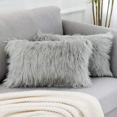 Miniatura 14 de Juego de 2 fundas de almohada mullidas decorativas - Nueva serie de lujo estilo merino - Fundas de almohada de piel sintética - Fundas de cojín