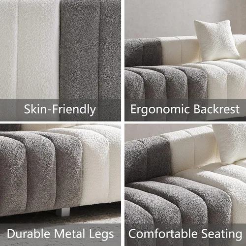 Miniatura 3 de Sofá moderno de 3 plazas de 87.4 pulgadas, sofá de burbujas para sala de estar, sofá de terciopelo con asiento profundo Teddy Bouclé, sofá de dos