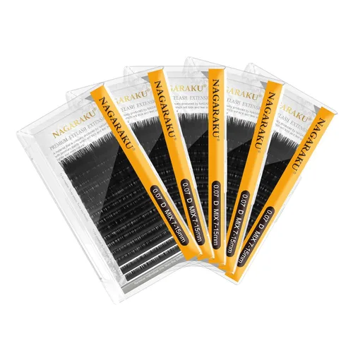 Miniatura 220 de NAGARAKU Extensiones de pestañas, pestañas individuales, 0.05mm, rizo D, 15mm, clásico, negro mate, suave, natural, profesional, 16 filas, 0.05-D