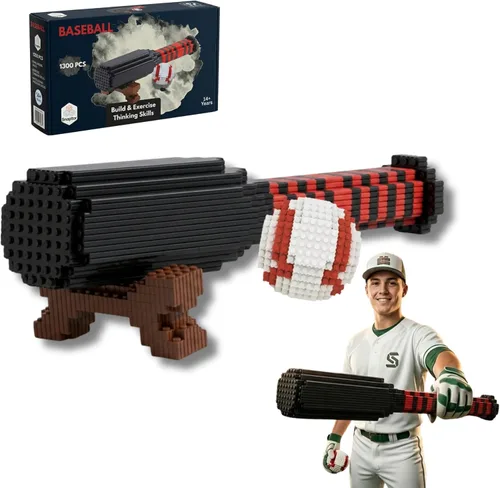 Juego de bloques de construcción 3D de béisbol, pelota y murciélago, juguete educativo, perfecto para edades de 14, 15, 16 años en adelante,