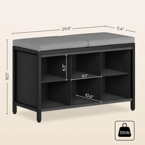 Miniatura 3 de YATINEY - Banco para guardar zapatos con cojín, banco para entrada, zapatero con asiento acolchado y 6 compartimentos Oxford, para armario