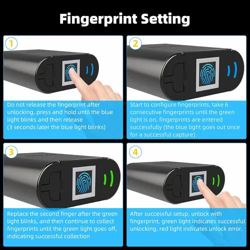 Miniatura 4 de Candado de huellas dactilares, candado biométrico, candado inteligente con llave de emergencia, cerradura impermeable de casillero para gimnasio