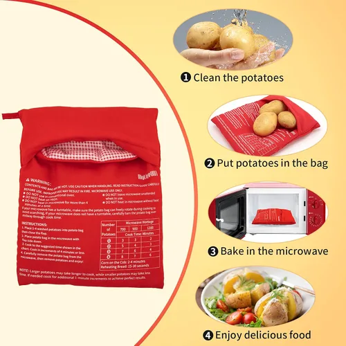 Miniatura 5 de Bolsa para microondas de patatas MyLifeUNIT, bolsa de horneado de patatas al microondas, roja