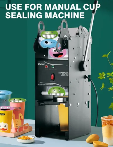 Miniatura 5 de WantJoin Máquina de sellado de tazas 2 rollos de película de sellado de tazas para cafetería, tienda de té con leche, bar, transparente