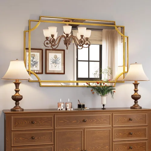 Miniatura 18 de Kelly Miller Espejo con marco dorado para pared, 26 x 26 pulgadas, espejo de tocador cuadrado dorado, espejo decorativo biselado para decoración