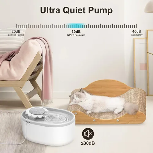 Miniatura 4 de NPET fuente de agua para gatos con ventana de nivel de agua visible, gris y blanco, fuente de agua automática para mascotas de 2 l/67 oz con bomba