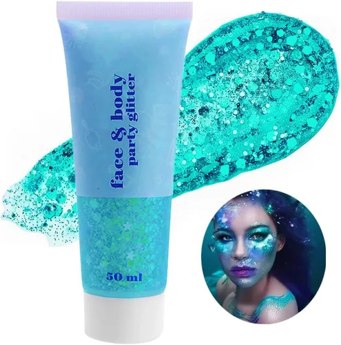 Miniatura 28 de Go Ho Gel de purpurina púrpura de sirena, purpurina holográfica para el cabello morado para niños y mujeres, lentejuelas gruesas para ojos, labios