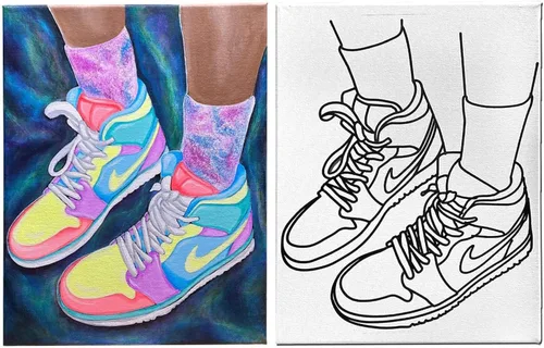 Miniatura 2 de Kit de pintura en lienzo para tenis, juego de arte de lienzo predibujado de 2 unidades de 8 x 10, pintura y sorbo para manualidades para adultos