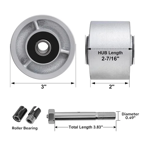 Miniatura 2 de Ruedas industriales de 3" x 2", rueda de hierro fundido de acero – Rueda de servicio pesado – Capacidad de 800 libras cada una, rodamiento