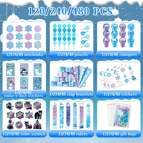 Miniatura 2 de BenLouis 216 piezas de papelería escolar congelada, regalos de fiesta de copo de nieve de invierno, regalo de aula, premios de recompensa a granel