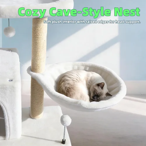 Miniatura 5 de Árbol para gatos con condominio para gatos y hamaca, árbol para gatos con postes rascadores y almohadillas para rascar, torre para gatos