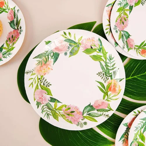 Miniatura 5 de Efavormart - Paquete de 25 platos de papel de primera calidad de flores primaverales de 9 pulgadas; platos llanos desechables de alta resistencia