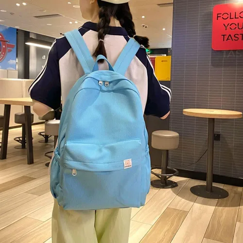 Miniatura 3 de Eagerrich Mochila Estética Mochila Bonita Útiles Escolares Bolsa para Laptop para Adolescentes Niñas Mujeres Estudiantes Color Sólido, Azul