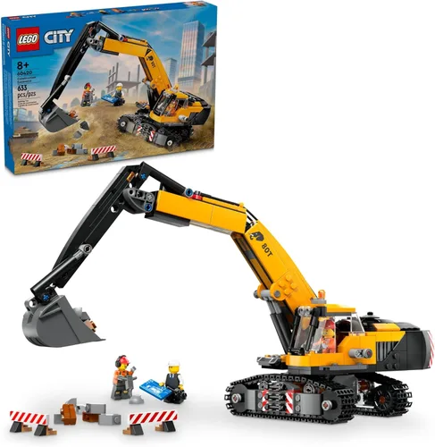 LEGO City Excavadora de Construcción Amarilla Juguete Excavadora para Niños y Niñas de 8 Años en Adelante, 3 Minifiguras de Trabajadores de