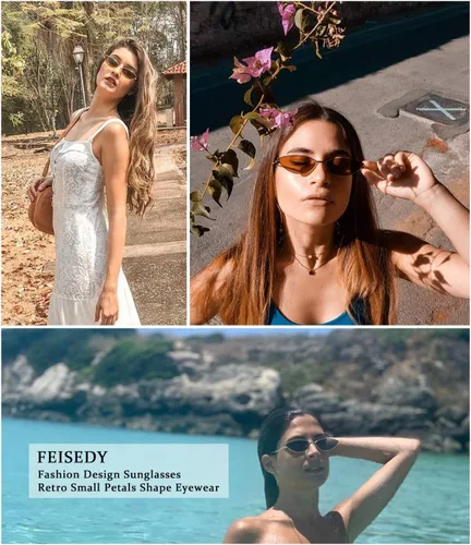 Miniatura 81 de FEISEDY Gafas de sol de diseñador de moda Retro pequeños pétalos forma arco templo diseño B2298
