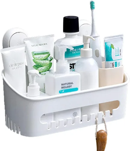 Organizador de ducha con ventosa, organizador de ducha duradero, sin perforaciones, cesta de ducha extraíble para almacenamiento de baño, potente