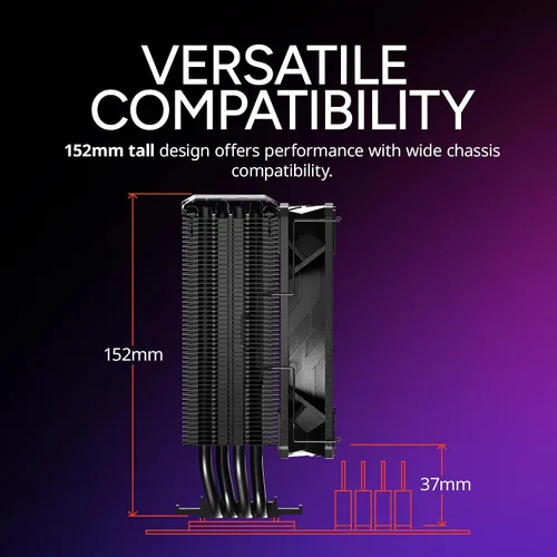 Miniatura 10 de Cooler Master Enfriador de aire de CPU Hyper 212 RGB Black Edition, ventilador SF120R RGB, 4 tubos de calor CD 2.0, negro metálico anodizado, aletas