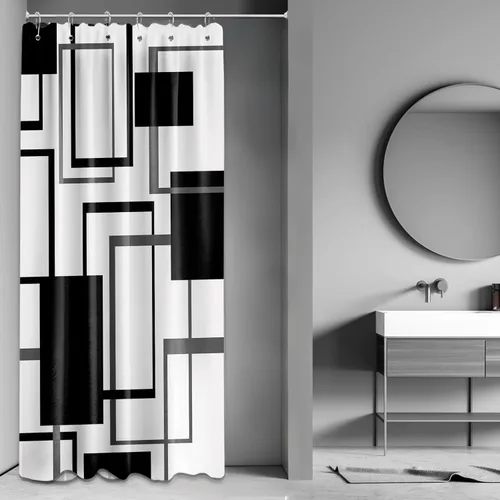 Cortina de Ducha en Blanco y Negro Geométrica Cortinas de Ducha para Decoración de Baños de Hombres Juego de Cortina de Baño en Negro Blanco y Gris,