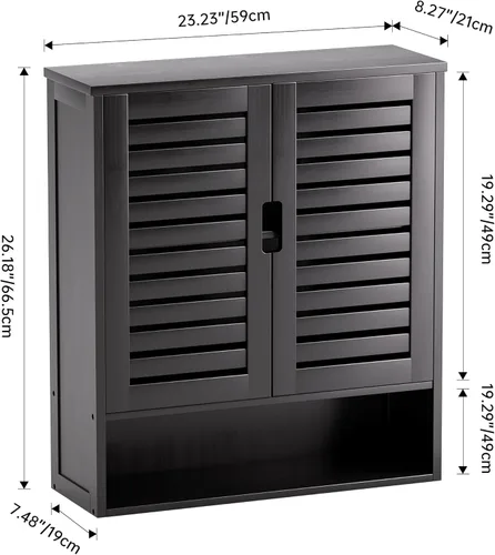 Miniatura 3 de SMIBUY Armario de baño montado en la pared, organizador de almacenamiento de bambú sobre el inodoro, botiquín ahorrador de espacio con 2 puertas