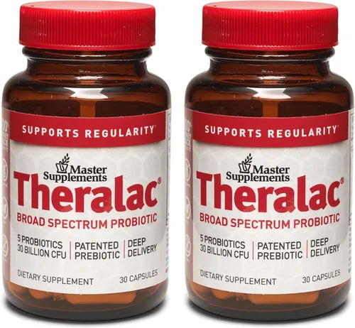 Master Supplements THERALAC - 30 cápsulas, paquete de 2 - Probiótico multicepa para una salud intestinal óptima + alivio de gases y hinchazón - Sin