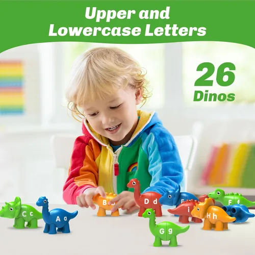 Miniatura 4 de 26 piezas de juguetes de aprendizaje del alfabeto de dinosaurios para niños de 3 a 5 años, juego de emparejamiento ABC de doble cara con mayúsculas