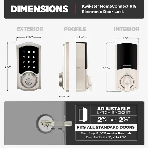 Miniatura 10 de Kwikset HomeConnect 918 Cerradura de pantalla táctil tradicional habilitada para Z-Wave de largo alcance, funciona con Ring Alarm, se requiere