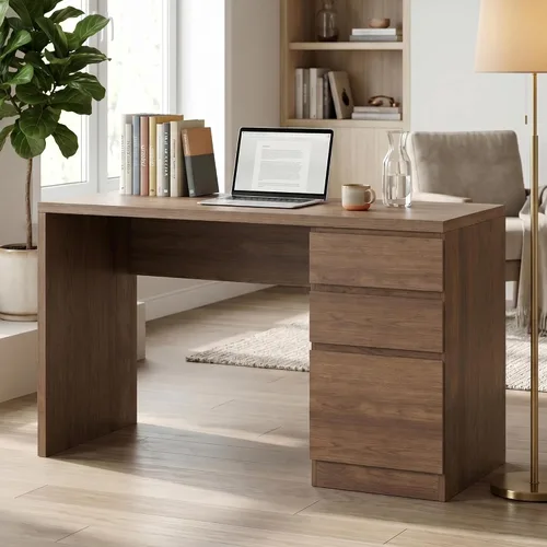 Miniatura 7 de FUNKOCO Escritorio blanco para computadora con 3 cajones, escritorio de madera para oficina en casa de 53 pulgadas con cajón de archivos