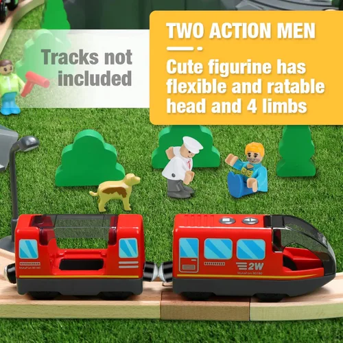 Miniatura 6 de Juego de tren a pilas para vías de tren de madera (con sonido y conexión magnética), potente juego de tren locomotora de acción que se adapta a