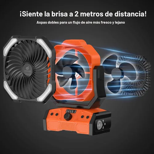 Miniatura 4 de Odoland Ventilador de camping de 40,000 mAh con luz LED, ventilador de escritorio oscilante a batería con control remoto y gancho, ventilador Naranja