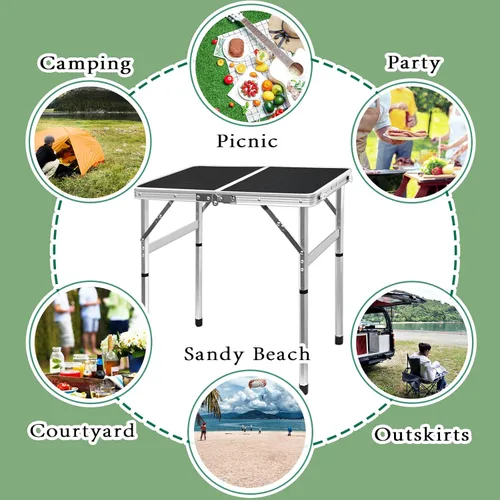 Miniatura 4 de Mesa plegable pequeña de 2 pies, mesa de campamento ligera de altura ajustable, mesa portátil de fácil instalación, mesas de playa plegables