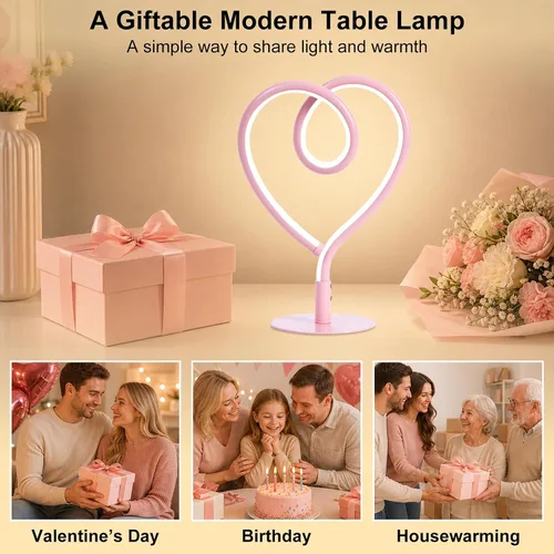 Miniatura 9 de Lámpara de Mesa Rosa, Lámpara de Escritorio Corazón Ajustable Sin Escalas 3CCT 2700K/4000K/6500K con Adaptador USB, Pequeña Lámpara de Noche