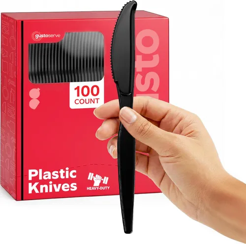 Miniatura 9 de GUSTO Tenedores de plástico negro resistentes [100 unidades] Cubiertos desechables para fiestas, eventos y uso diario (anteriormente Comfy Package)